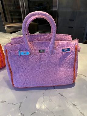 Pink Terry cloth beach  Tote Bag with Orange Trim - Women
